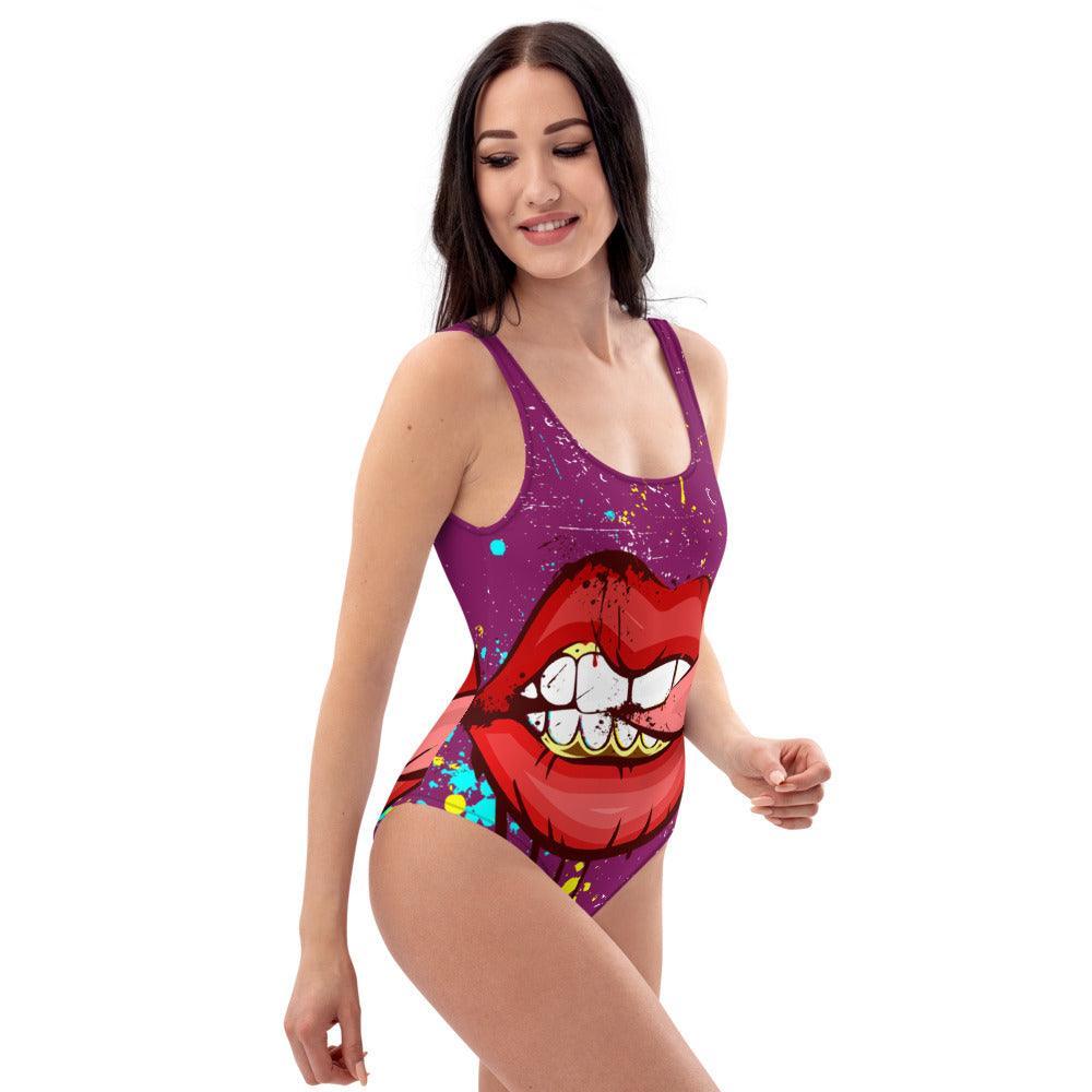 Purple Color Smoky Lips Swimsuits